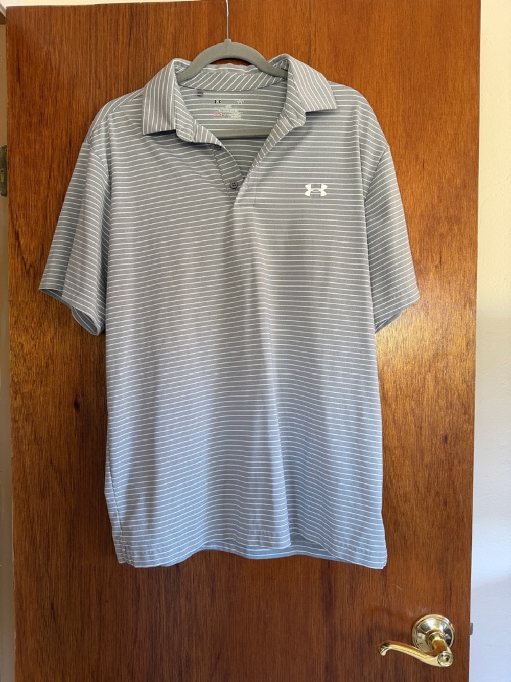 Under Armour Men’s Light Gray and White Striped Polo